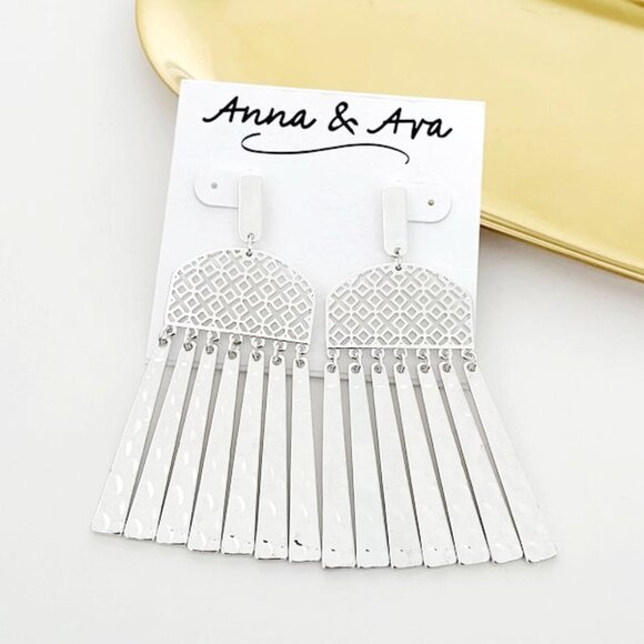 4/$25 Anna Ava Filigree Fringe Earrings Silver - Picture 2 of 3